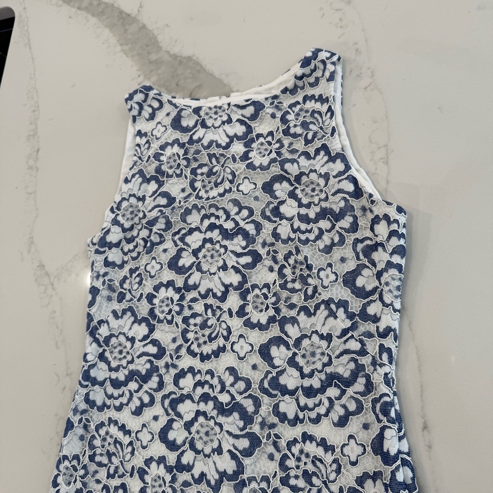 Lauren Ralph Lauren Floral Lace Sheath Dress Women’s 10 Blue/White Scalloped Hem - Picture 3 of 9